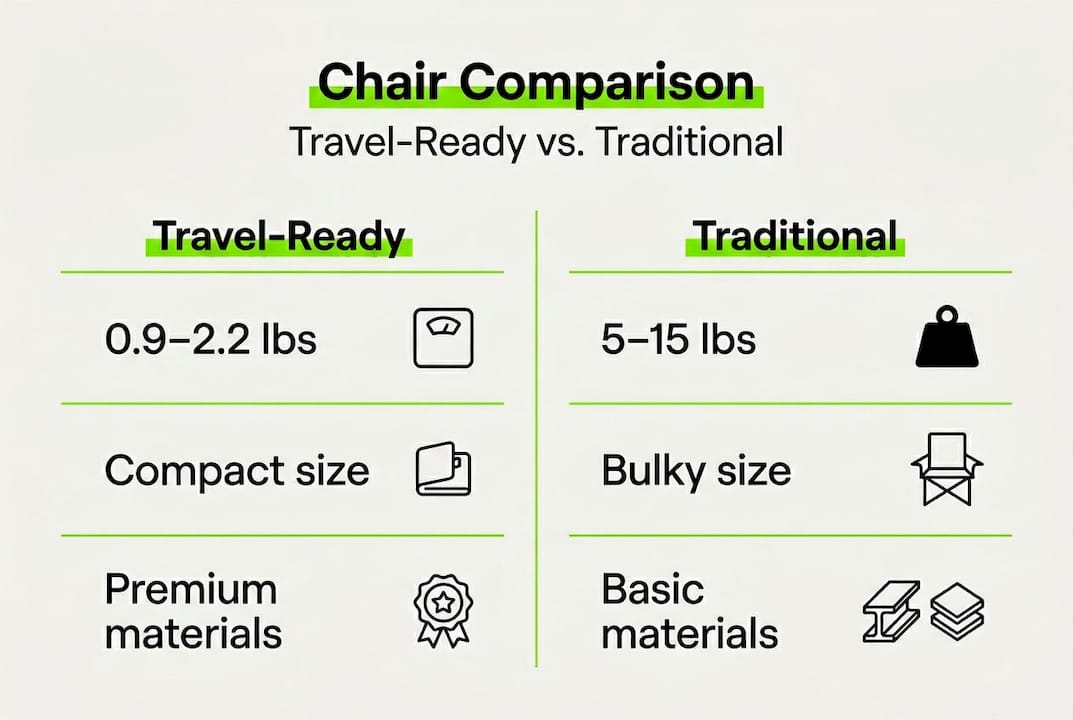 Infographic of travel-ready and traditional chair features