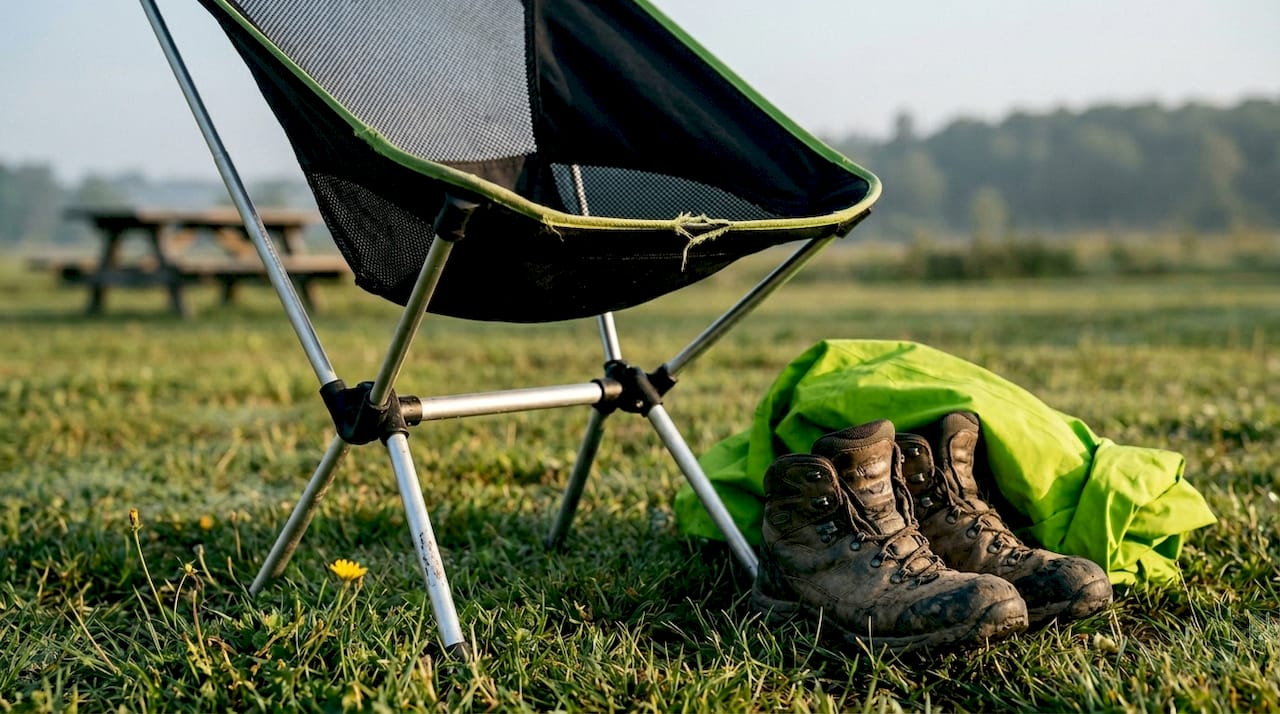 Lightweight eco-friendly chair on park grass