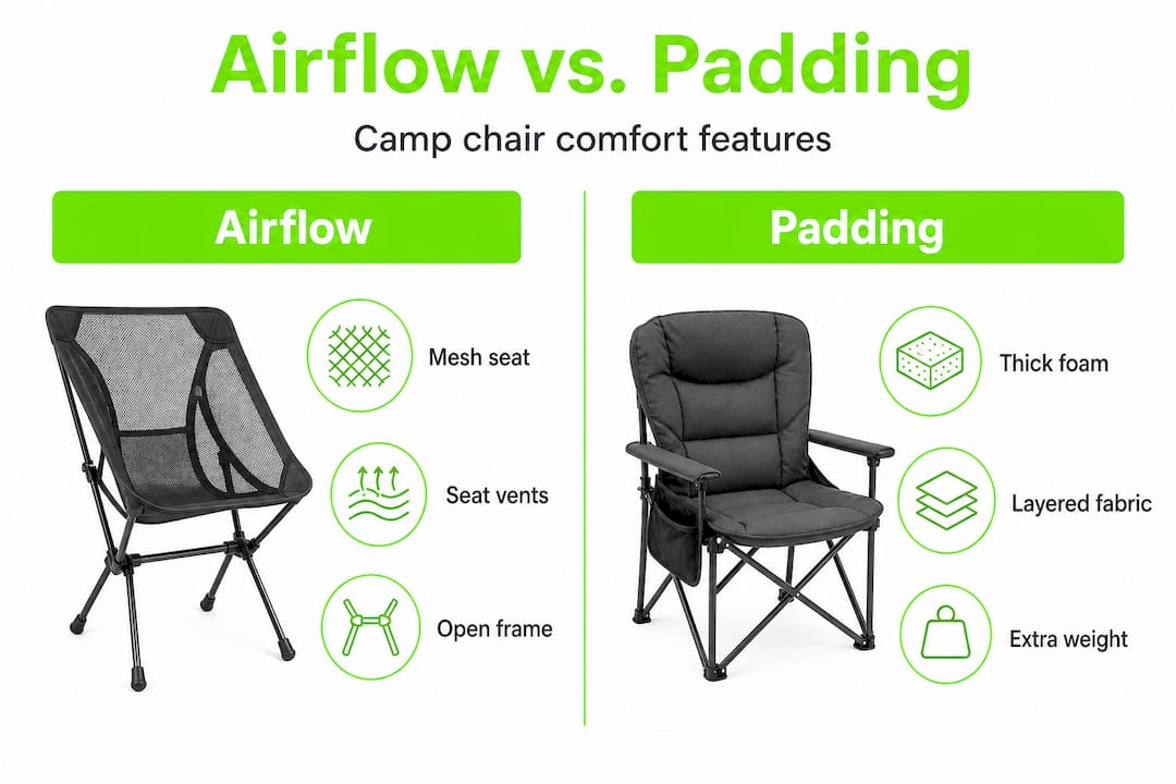 Split infographic comparing airflow and padding features
