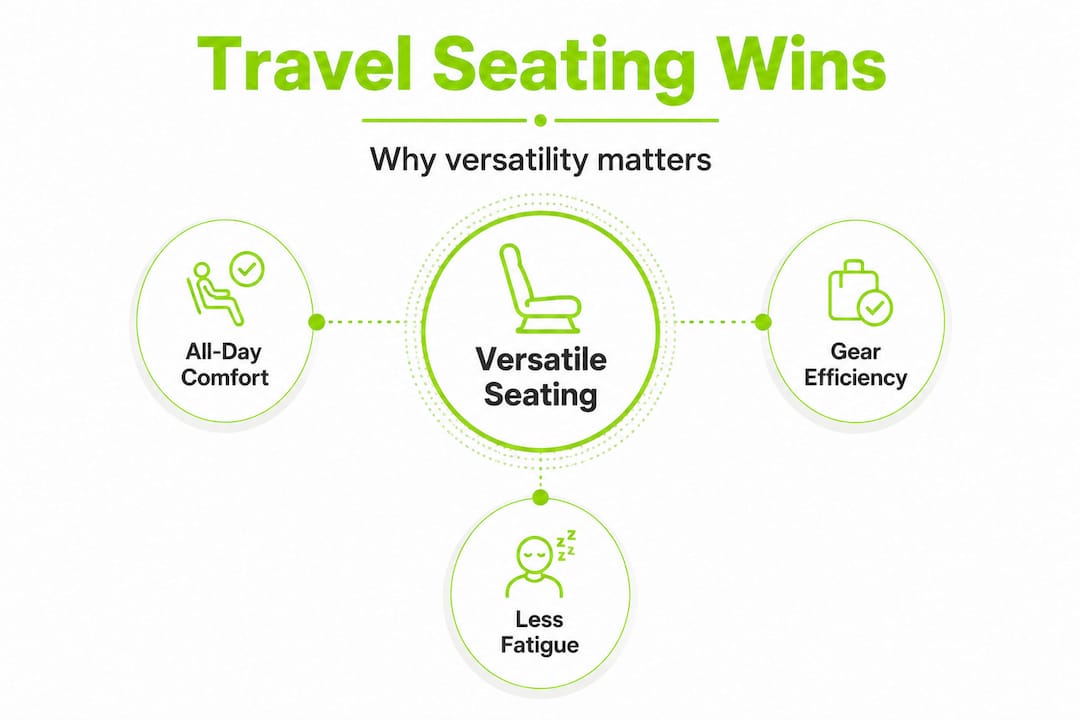 Hierarchy infographic showing versatile travel seating benefits