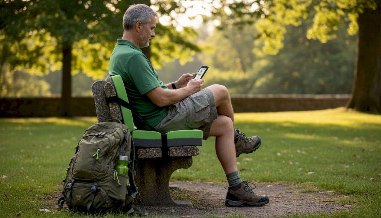Foam seat cushion on outdoor park bench