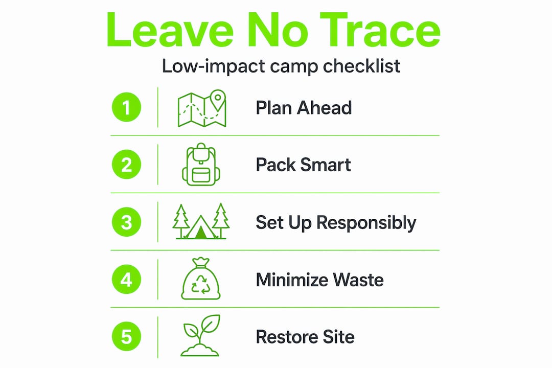 Infographic showing leave no trace camping steps