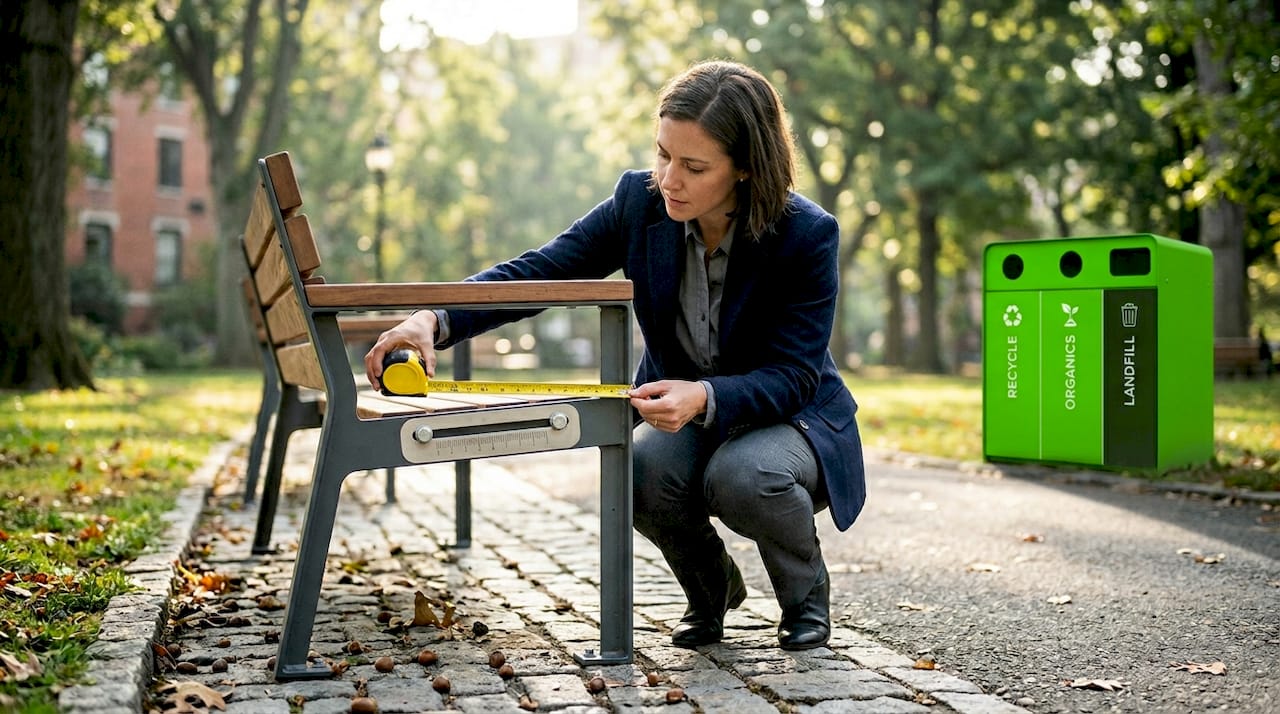 City planner measures ergonomic park bench