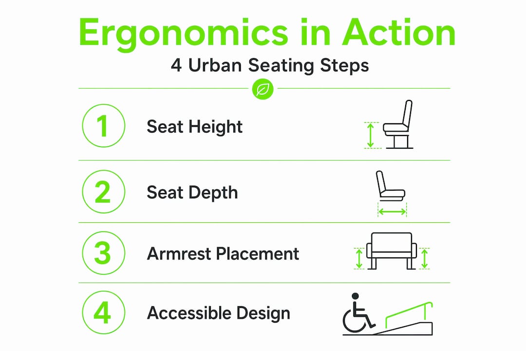Four-step ergonomic urban seating principles infographic