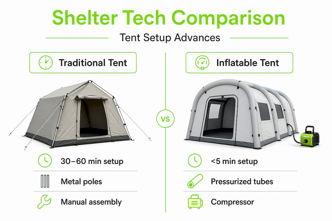 Infographic comparing inflatable and traditional tents