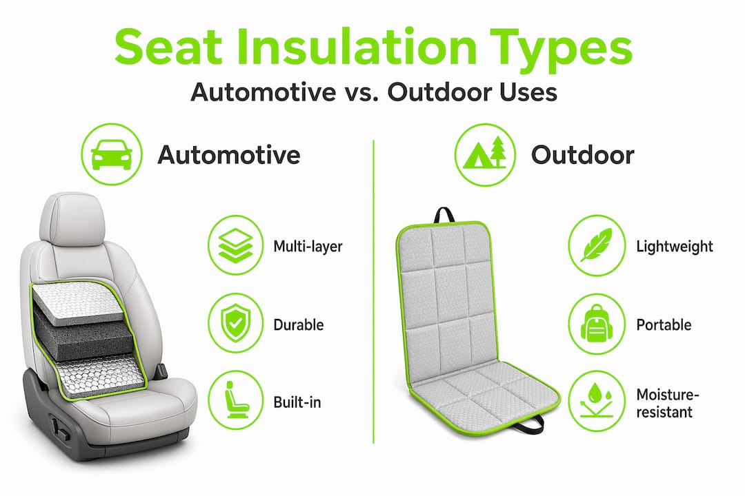 Infographic comparing automotive and outdoor seat insulation