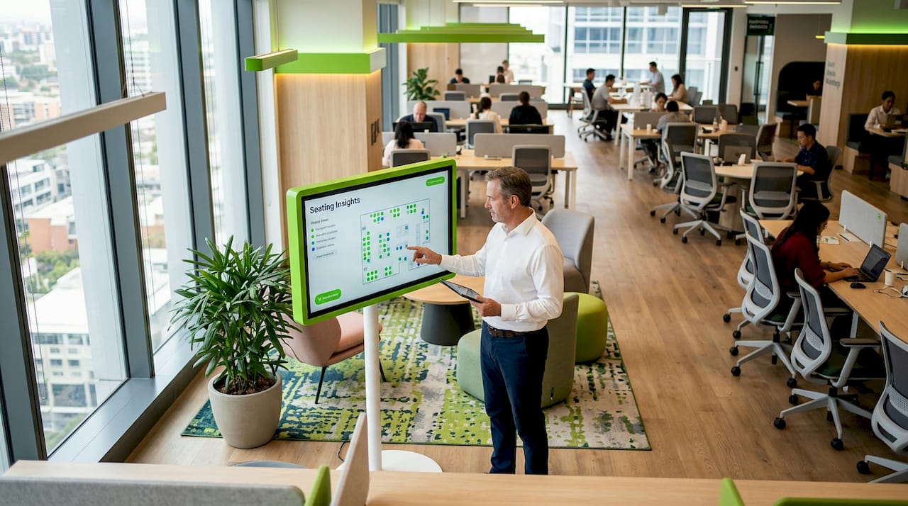 Facility manager reviews smart chair analytics