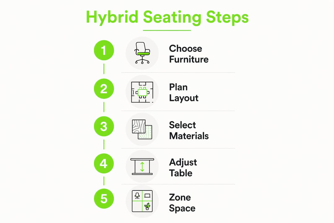 Infographic showing five steps for hybrid outdoor seating