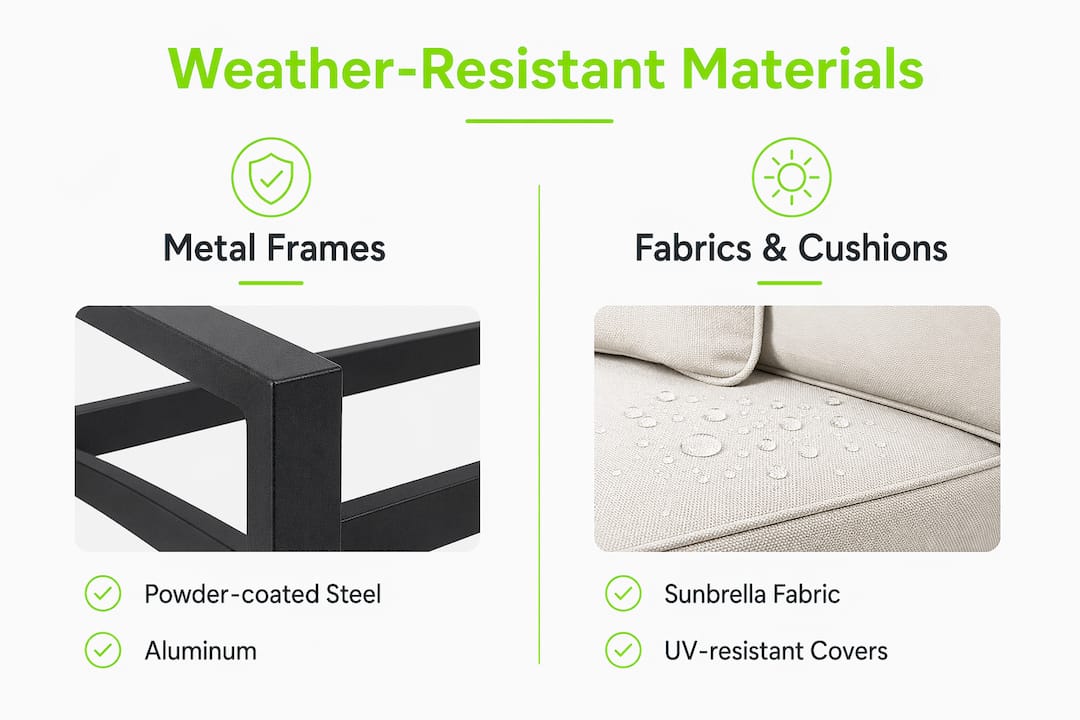 Infographic comparing weather-resistant outdoor seating materials