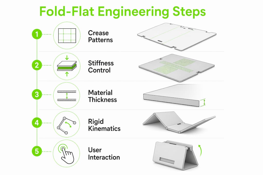Infographic illustrating fold-flat engineering stages