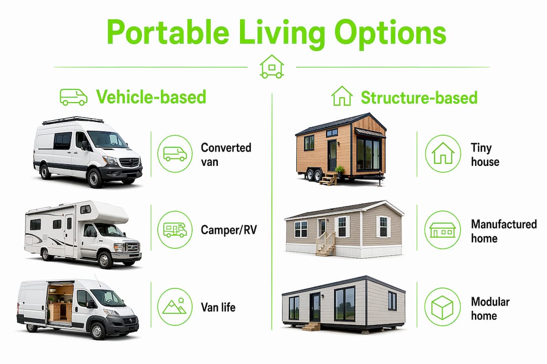 Infographic comparing portable living options