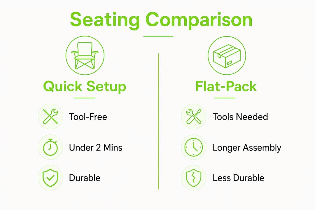 Infographic comparing quick setup seating and flat-pack furniture