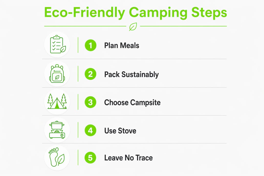 Infographic showing step-by-step eco-friendly camping guide