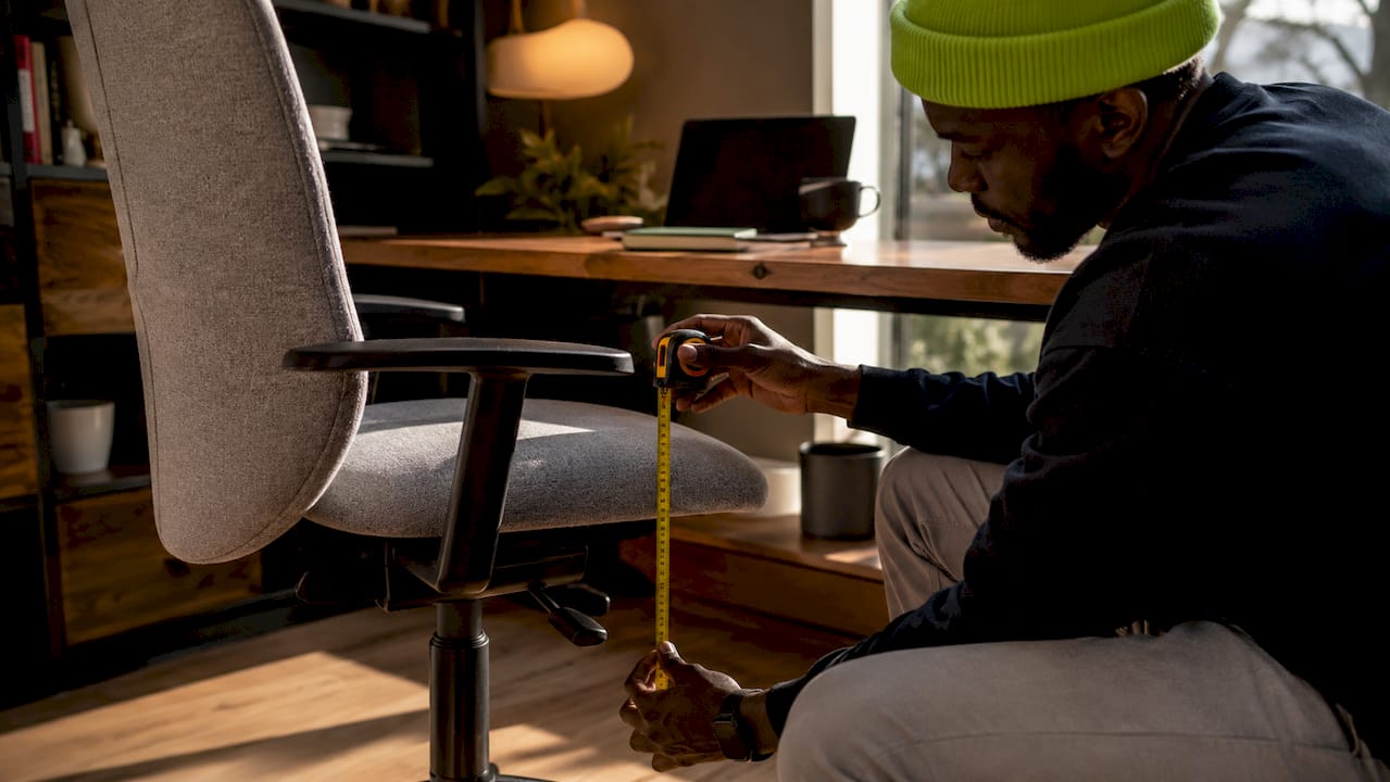 Close-up measuring office chair height