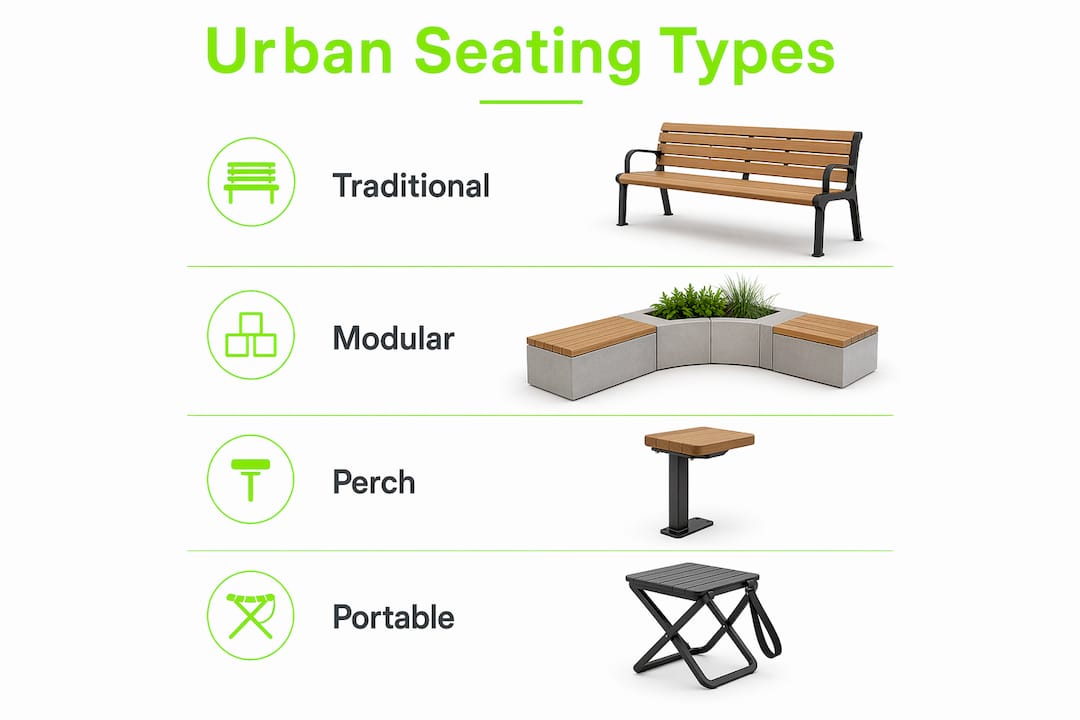 Infographic illustrating main types of urban seating