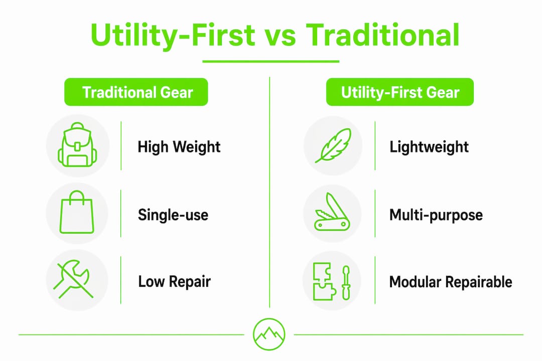 Infographic comparing utility-first and traditional camping gear