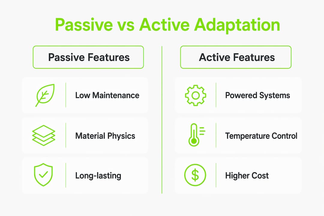 Infographic comparing passive and active adaptation in furniture