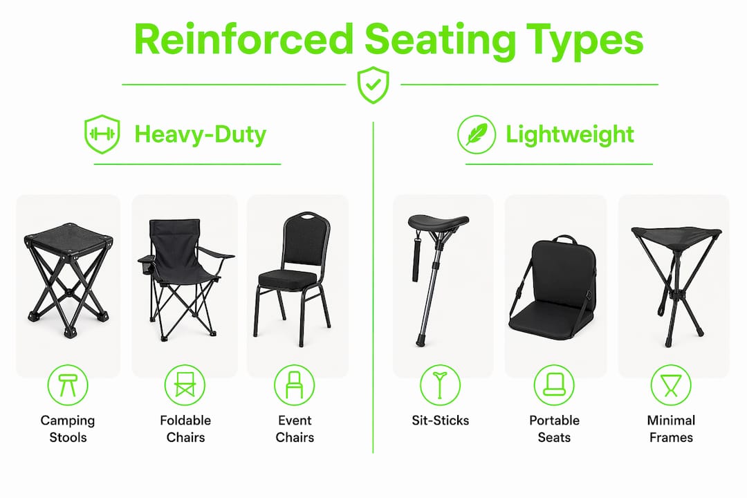 Infographic comparing heavy-duty and lightweight reinforced seating types