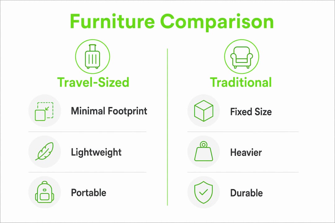 Infographic comparing travel-sized and traditional furniture