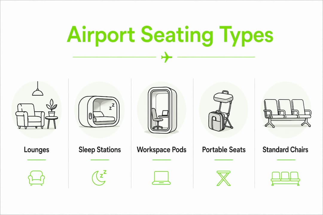 Infographic outlining types of airport seating alternatives
