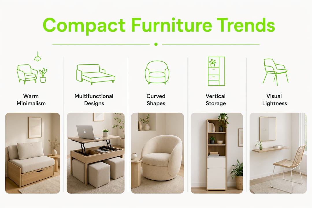 Infographic outlining compact furniture design trends