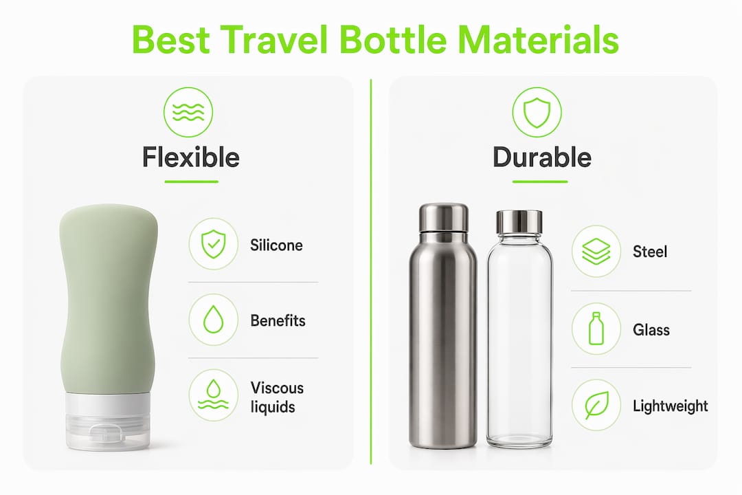 Infographic comparing travel bottle materials