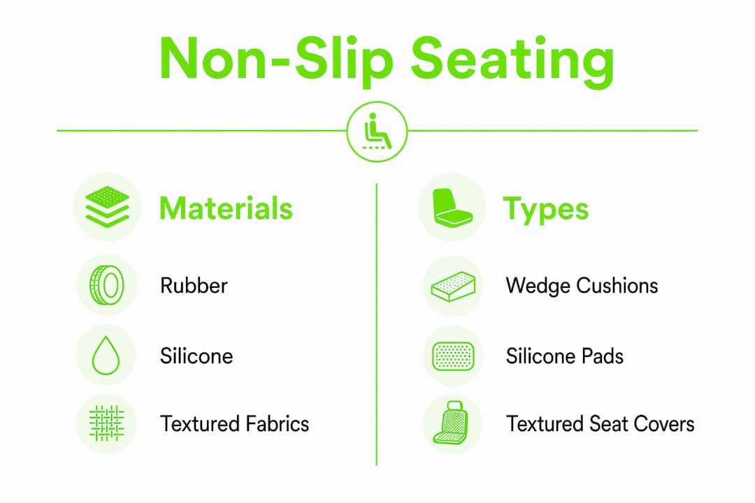 Infographic showing non-slip seating materials and types
