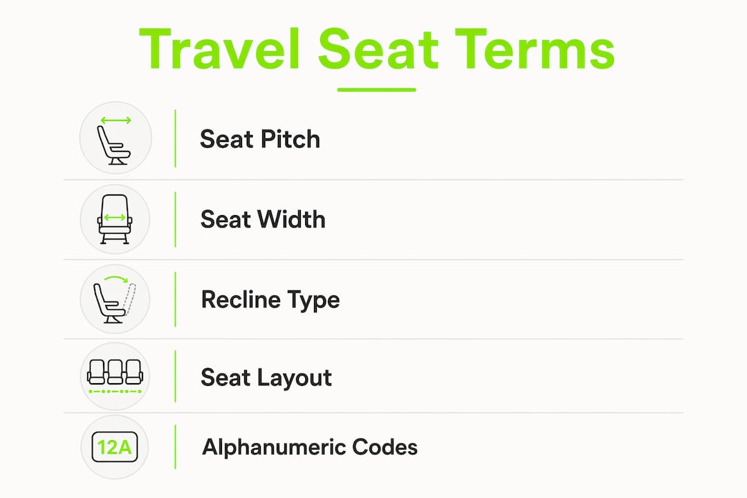 Infographic explaining key airplane seat terms