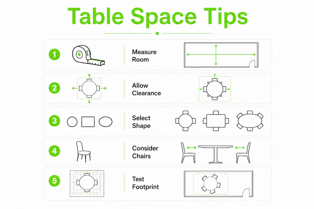 Infographic showing steps to measure and choose compact table size