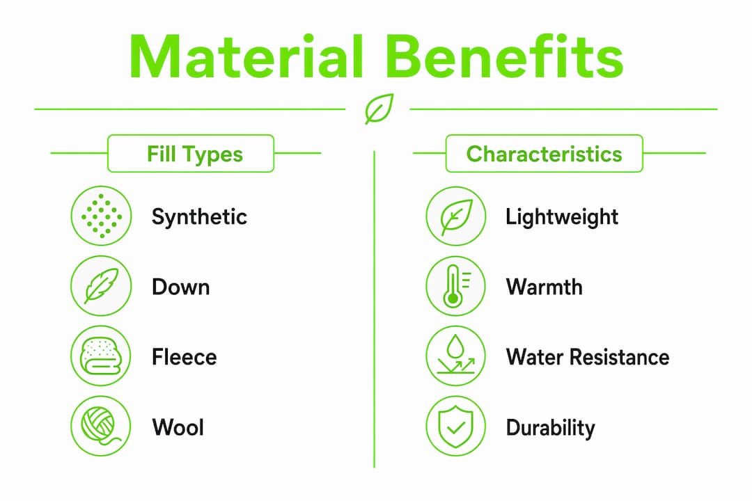 Infographic comparing packable blanket materials and benefits
