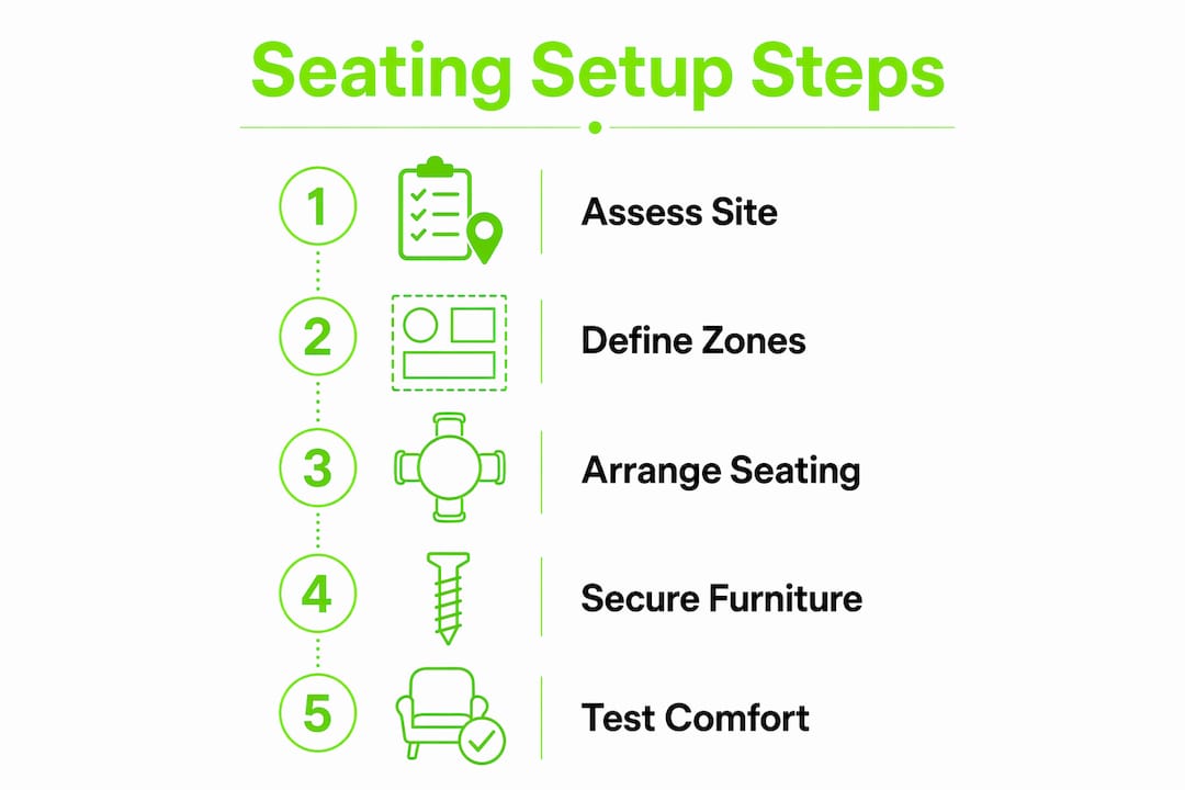 Infographic showing campsite seating setup steps