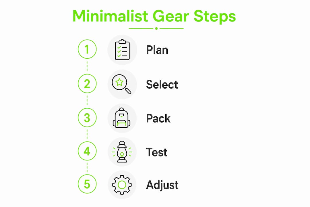 Infographic showing minimalist travel gear step-by-step guide