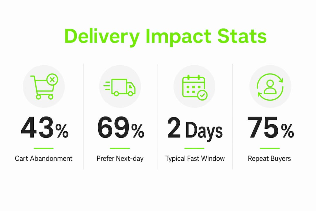 Infographic showing key shopper statistics on fast delivery preferences