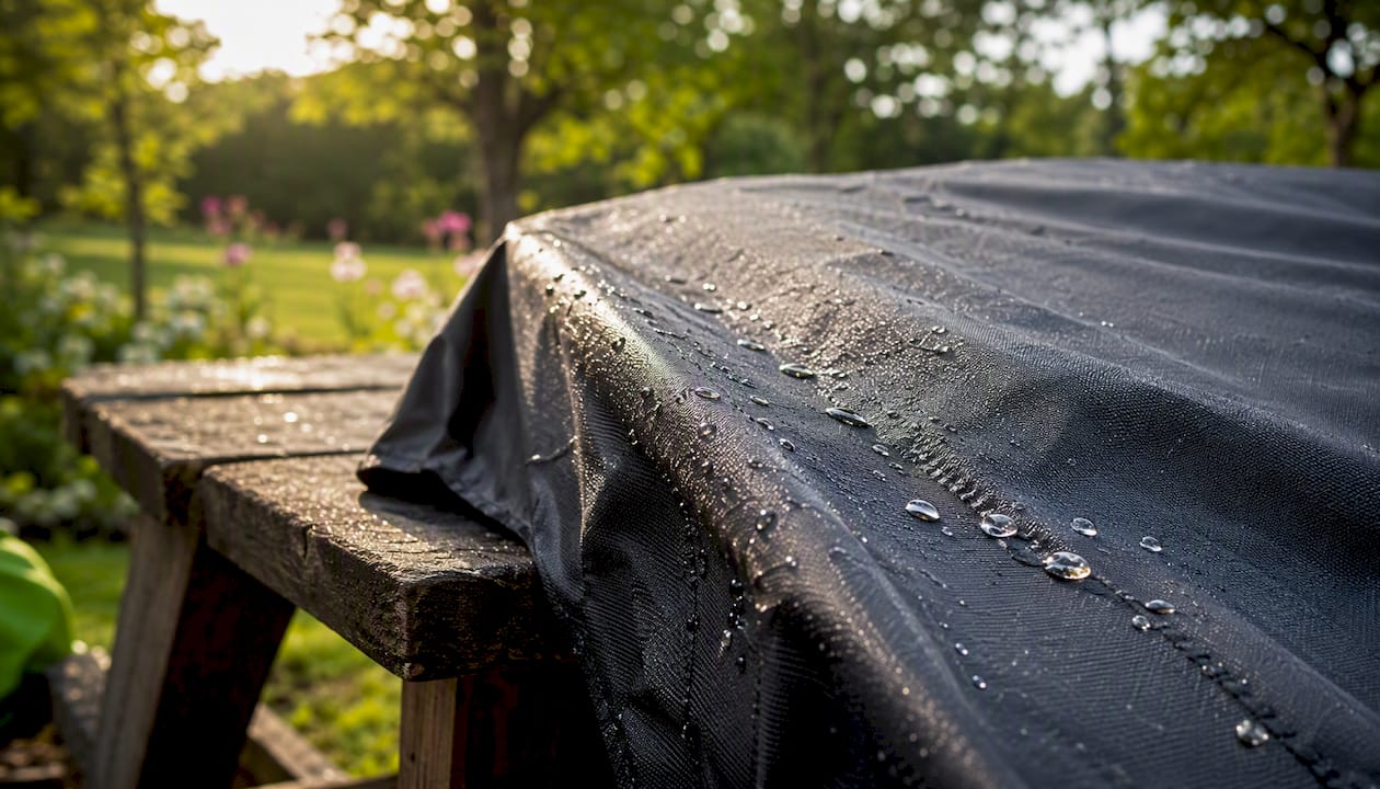 Close-up of waterproof garden furniture cover fabric texture