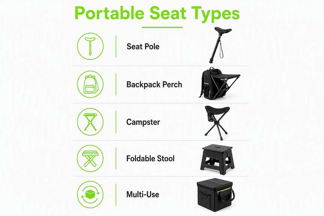 Infographic showing types of portable seats for commuters