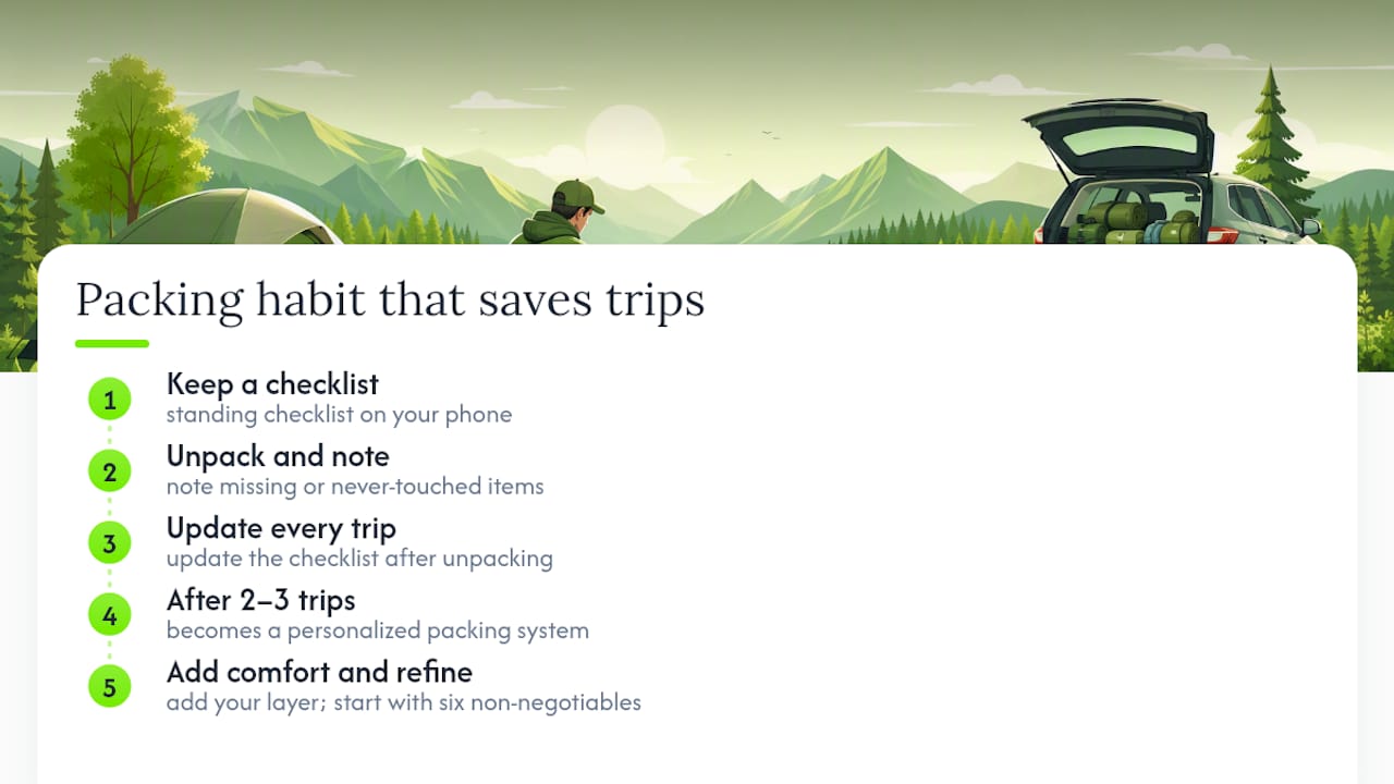 What one packing habit actually saves trips — overview diagram