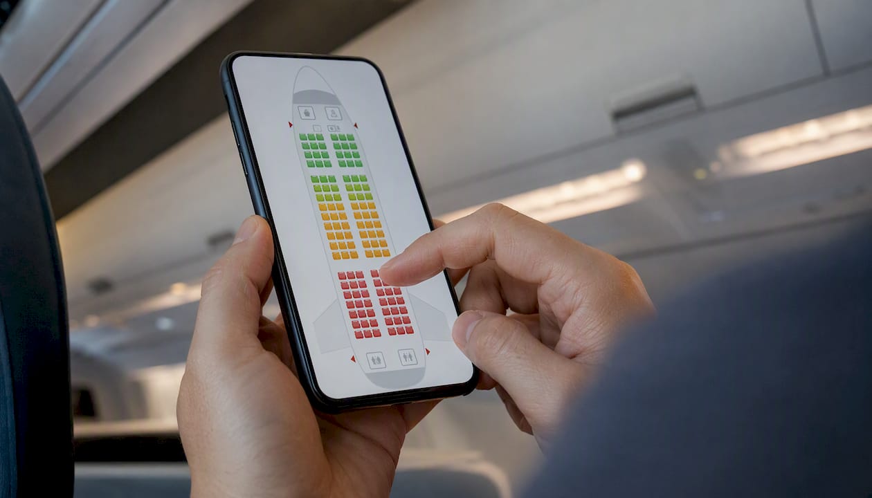 Close-up of airplane seat map colors