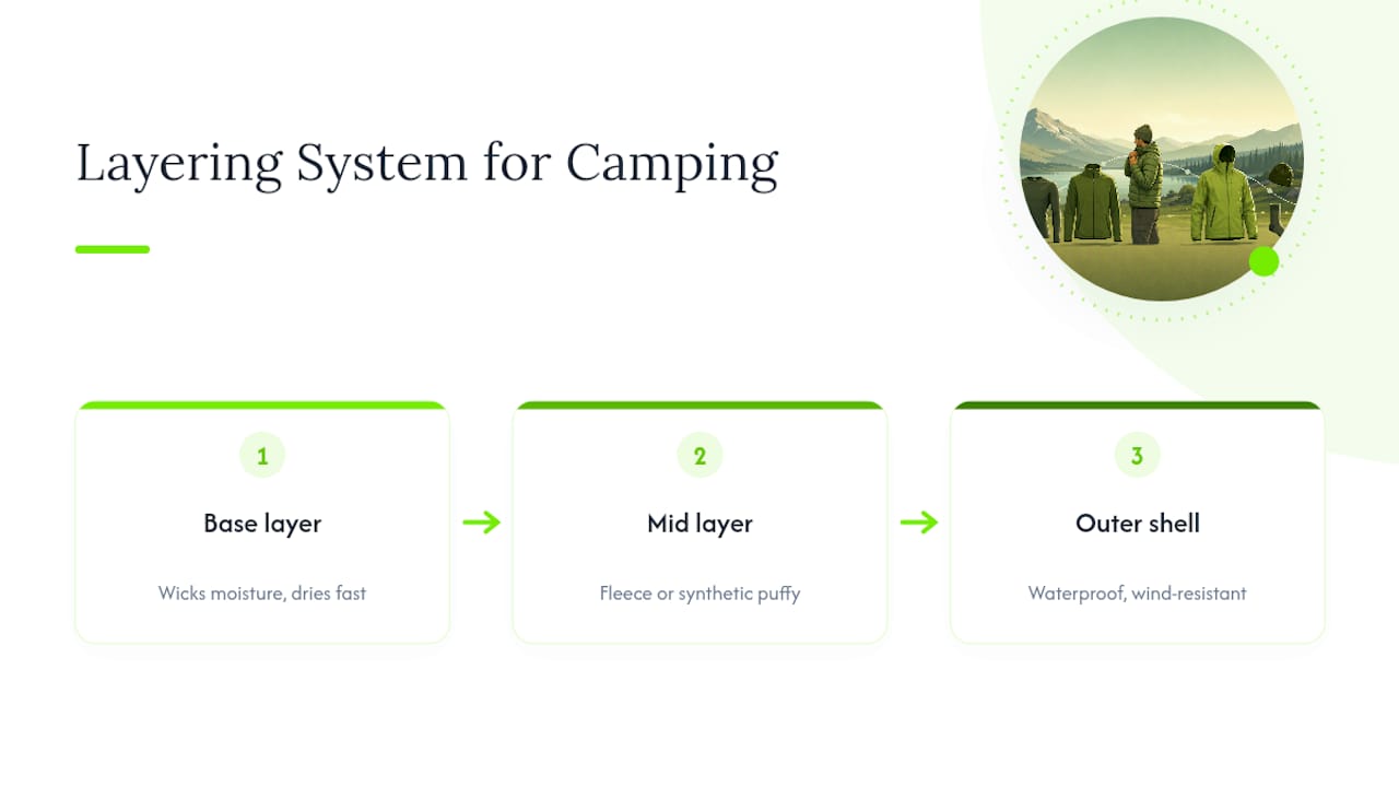 Diagram of camping clothing layering system