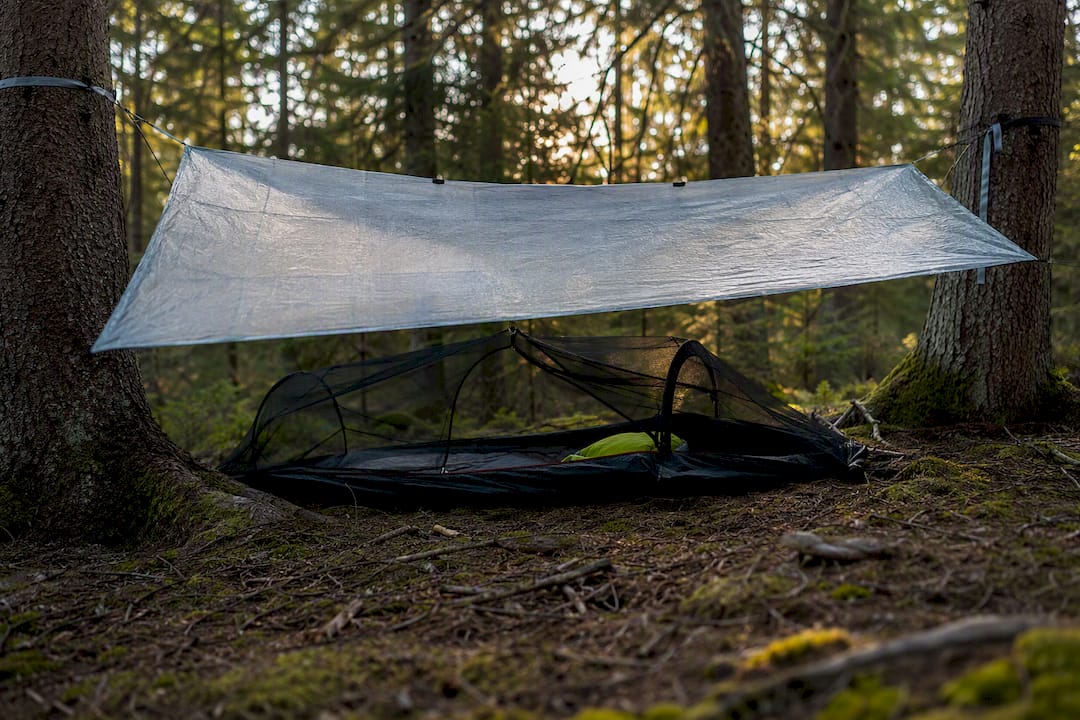 Lightweight tarp and bug bivy shelter setup