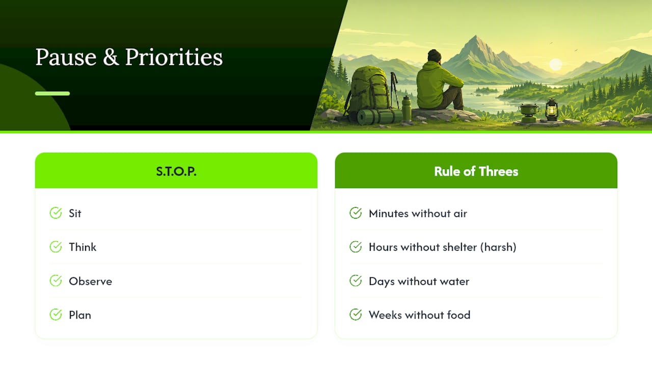 STOP method and survival priorities timeline