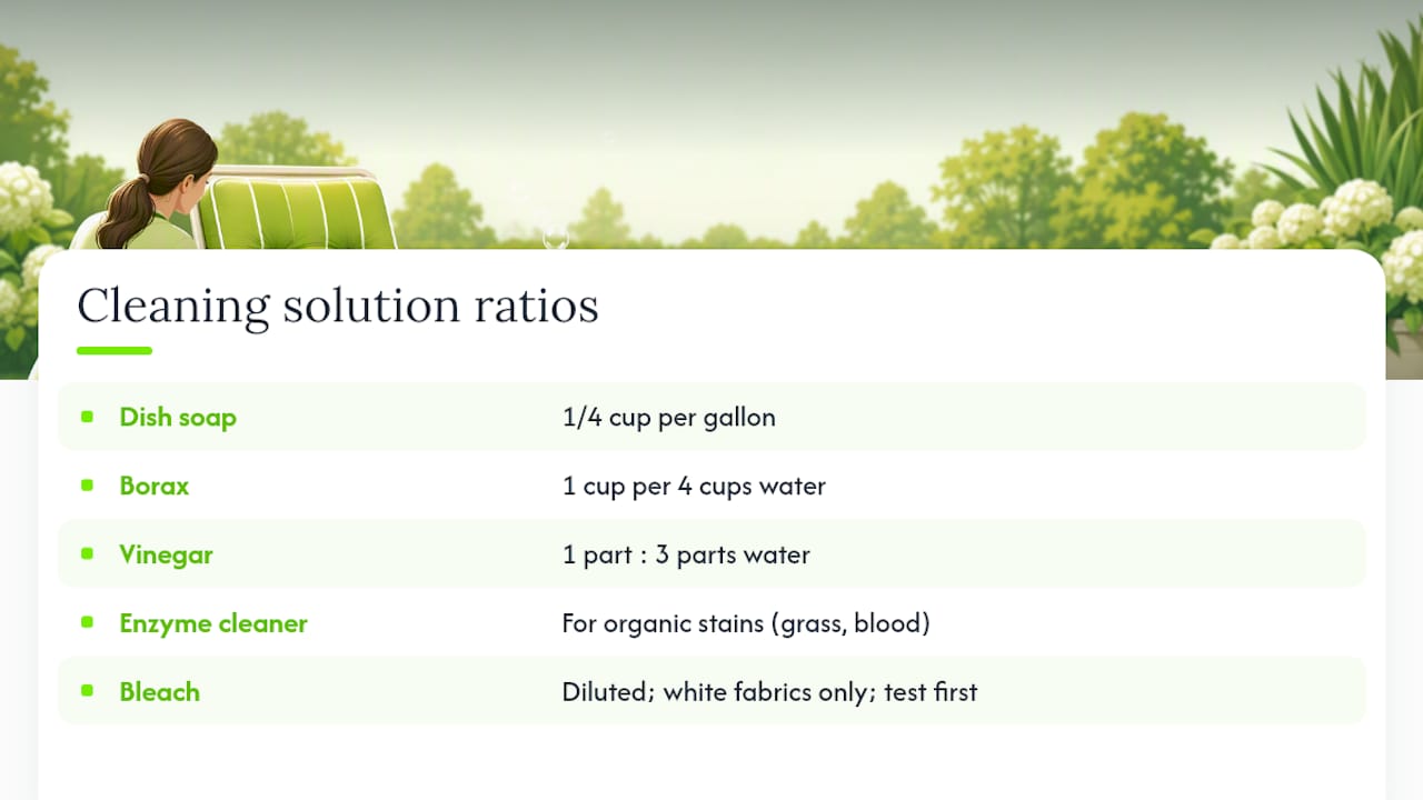 Cleaning solution ratios for outdoor cushions