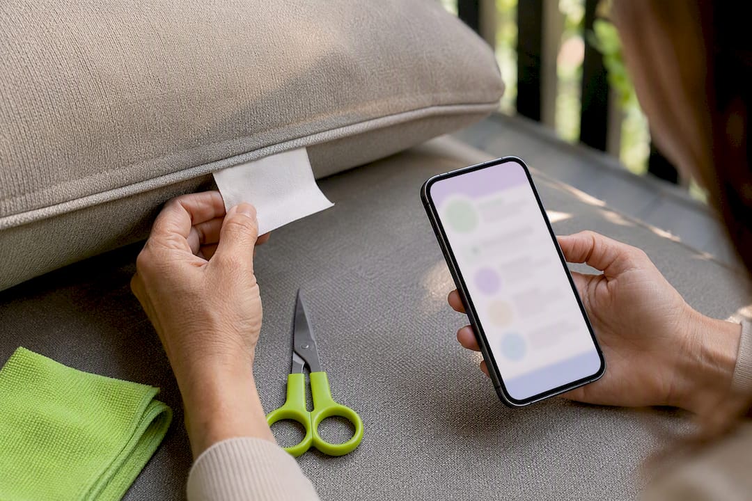 Phone photographing cushion care tag