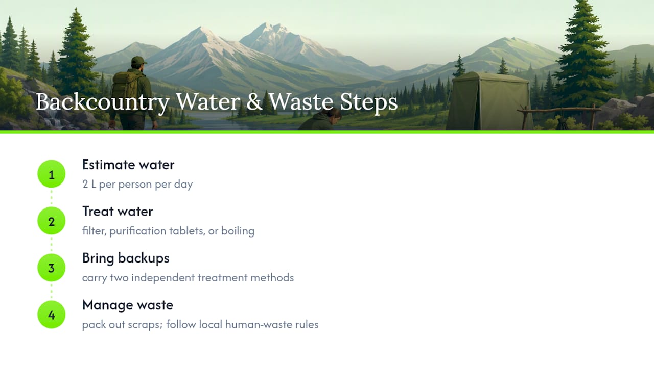 Backcountry water treatment and backup methods