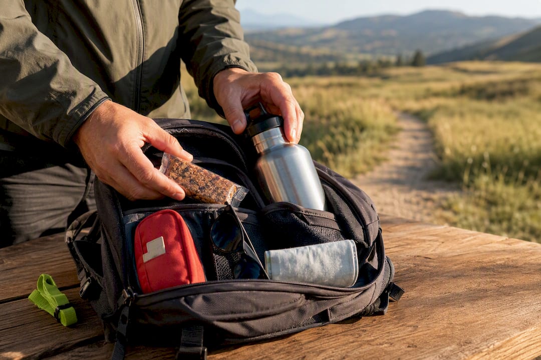 Daypack packed with hiking essentials