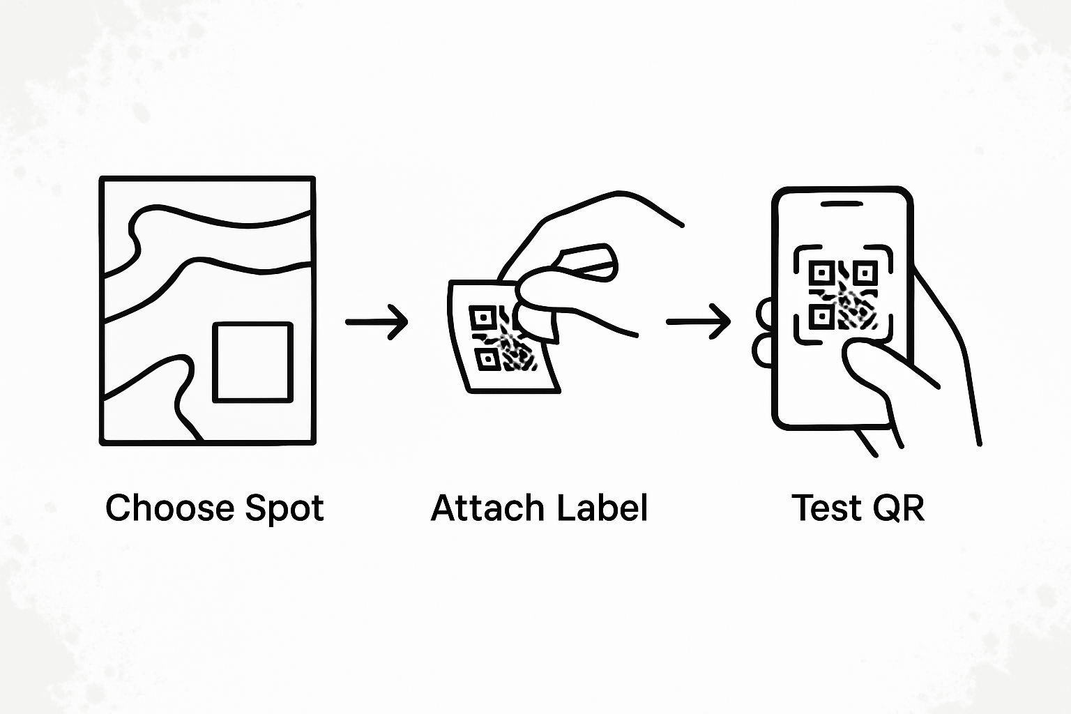 Infographic showing QR label attachment steps
