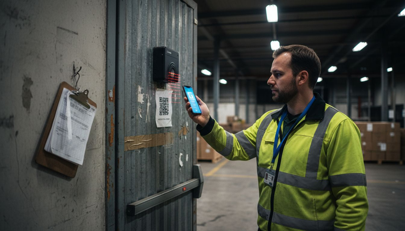 Employee using phone for QR door access