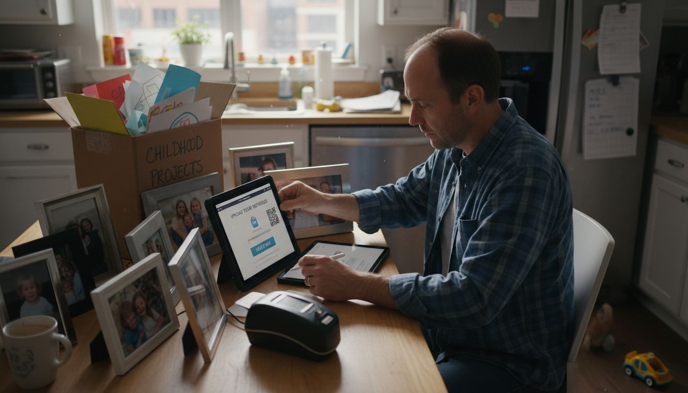 Man linking photos to QR label