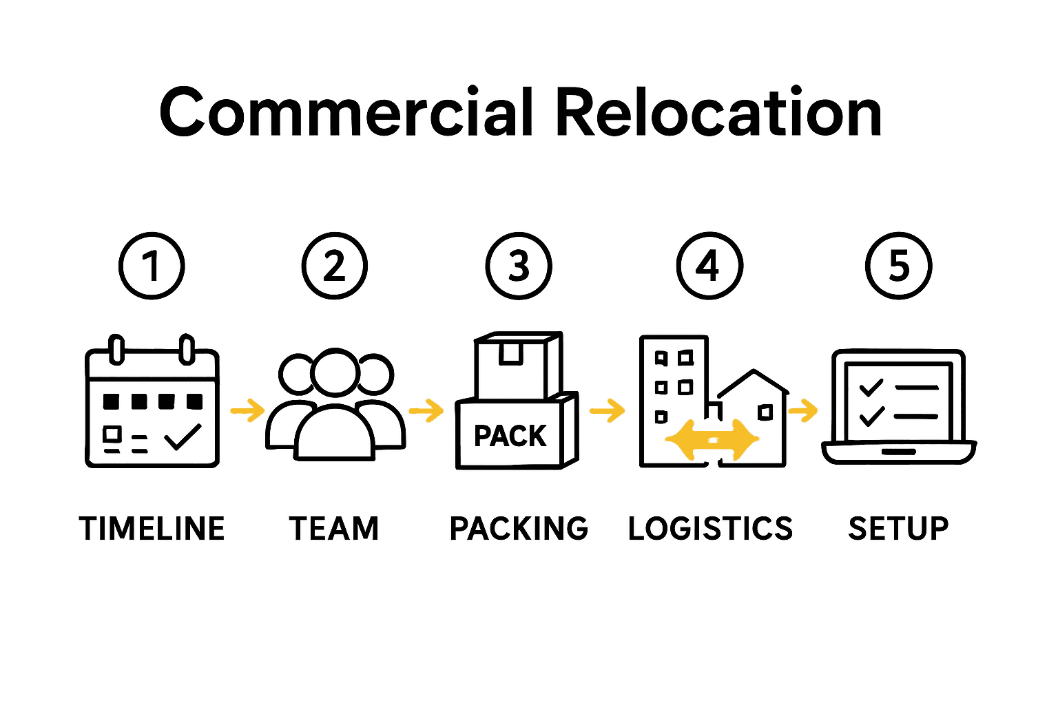 Infographic visualizing five key steps for a successful commercial relocation process