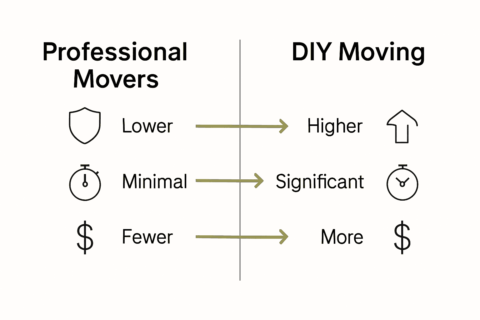 Infographic comparing risk, time, and costs of professional movers versus DIY moving.