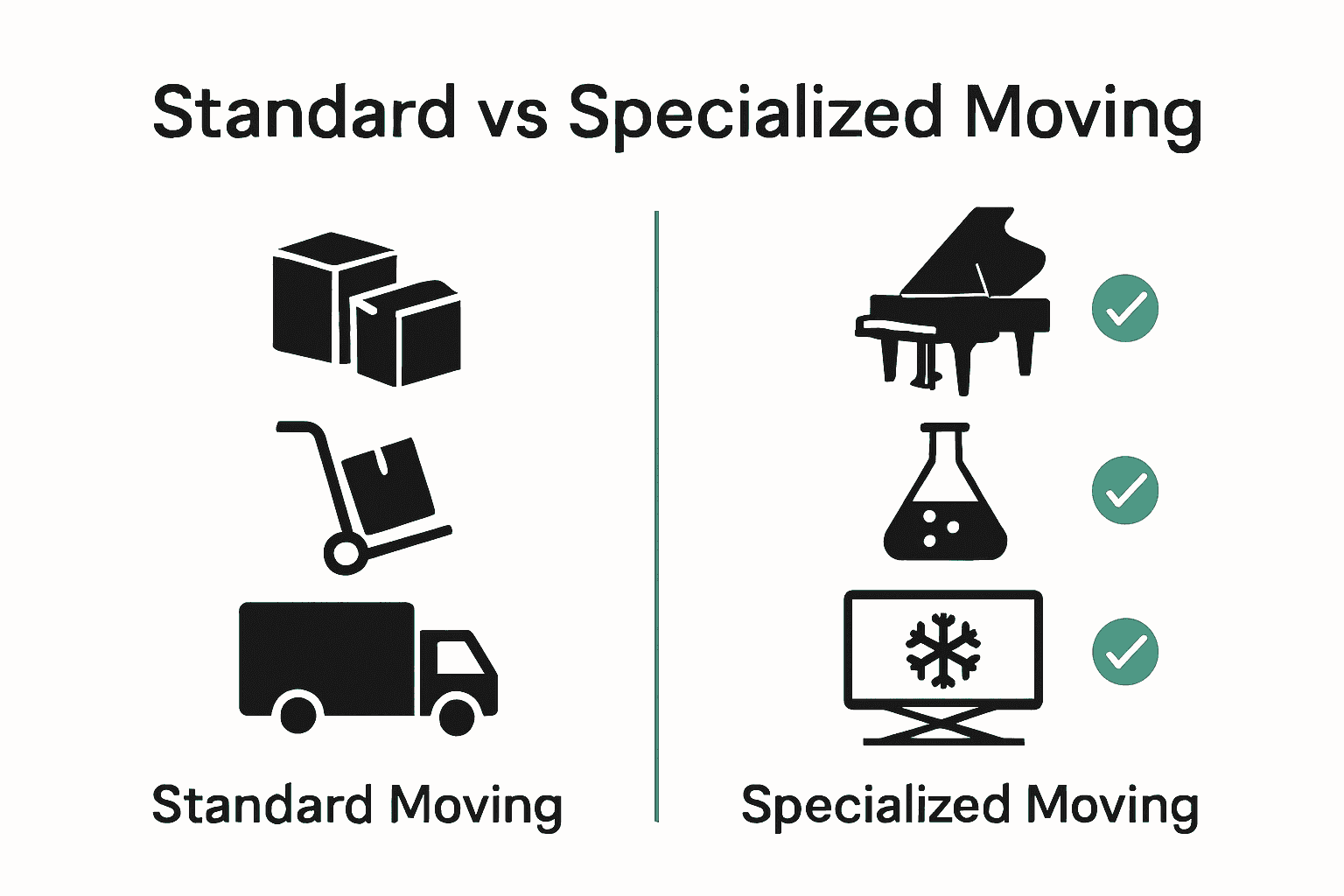 Comparison infographic showing differences between standard and specialized moving services.